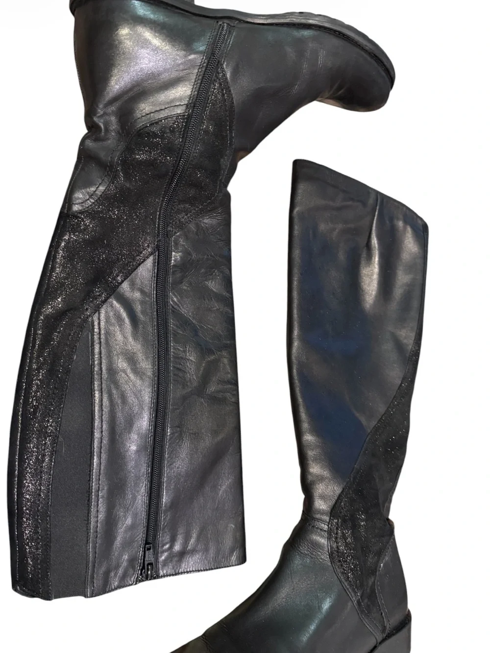 Italian Leather Knee High Boots Black Artisan Made Side Zip Size 9